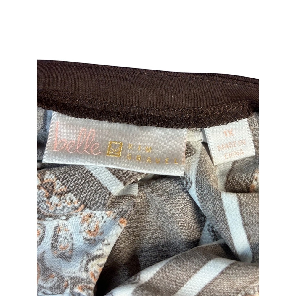 Belle by Kim Gravel Paisley Zip Front Tunic Top Brown Blue 1X - Picture 5 of 8